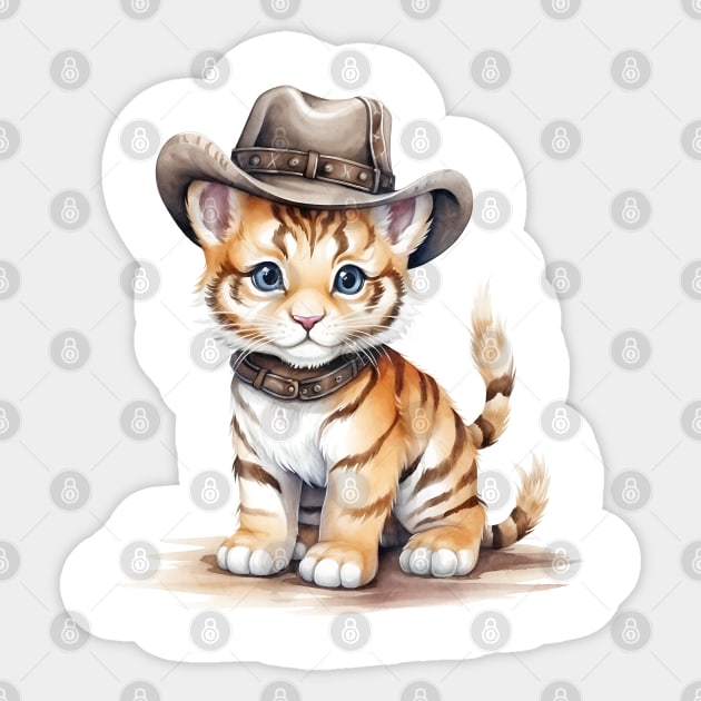 Bengal Tiger Wearing a Cowboy Hat Sticker by Chromatic Fusion Studio